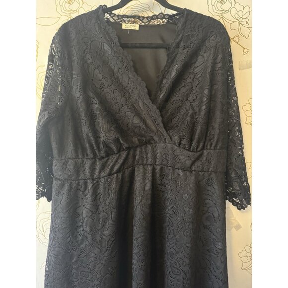 Kiyonna Dress New Size 2x Black Lace VNeck Stretch Lined Cocktail Formal 057 - Picture 3 of 8